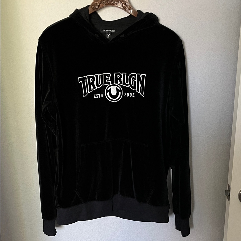 True Religion Black Velour Hoodie for Men
